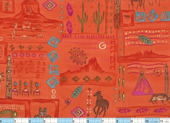 Southwest Adobe Mustangs Turquoise Fabric
